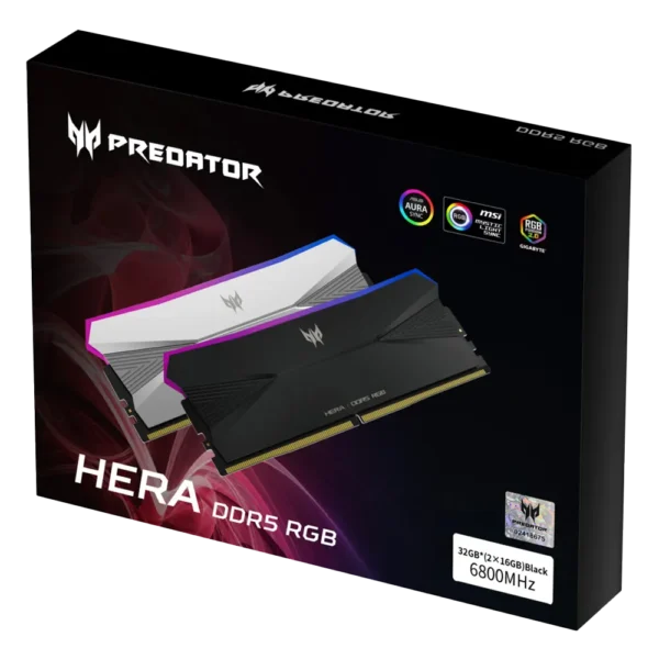 Memorias RAM DDR5 UDIMM Acer Predator Hera RGB Negras 32GB Kit 2x16GB 6000MT/s