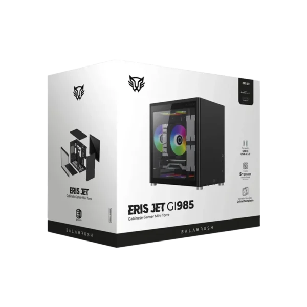Gabinete Balam Rush Eris Jet GI985 Micro-Tower sin Fuente sin Ventiladores Instalados Negro