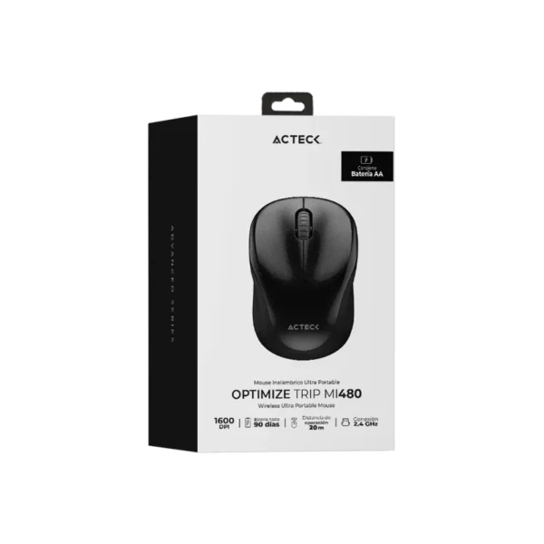 Mouse Ergonómico Acteck Optimize Trip MI480 Negro Óptico 1600DPI 2 Botones RF Inalámbrico
