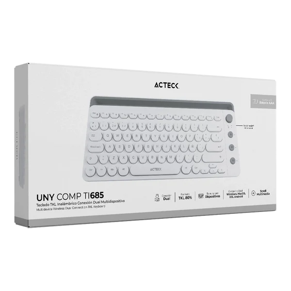 Teclado Estándar Acteck Uny Comp Ti685 Membrana Inalámbrico RF Bluetooth Blanco Español