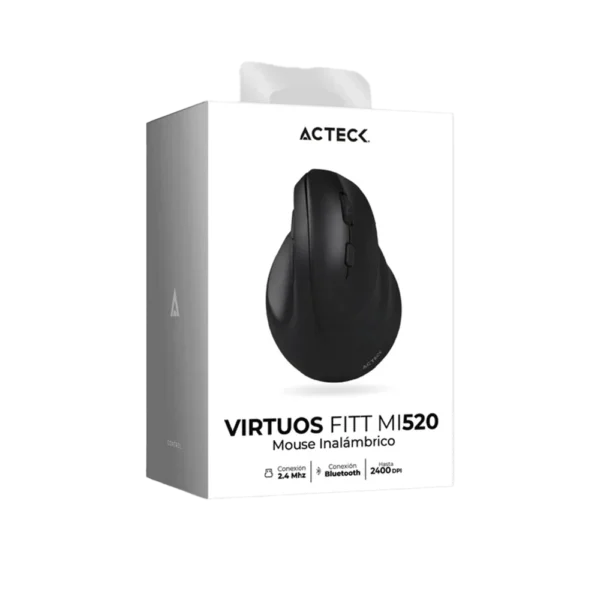 Mouse Ergonómico Acteck Virtuos Fitt MI520 Negro Óptico 24000DPI 7 Botones Radiofrecuencia Bluetooth Inalámbrico