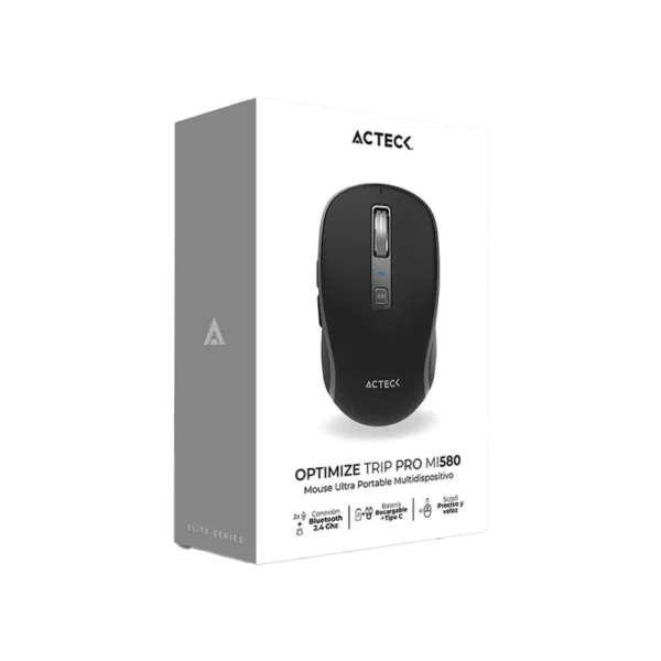 Mouse Estándar Acteck Optimize Trip Pro MI580 Negro Óptico 1600DPI 6 Botones RF Bluetooth USB-A Inalámbrico