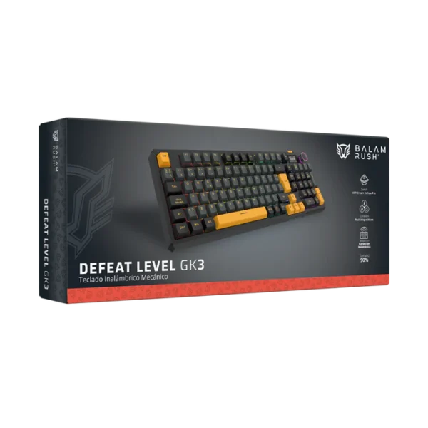 BR-942492_MOCKUP Teclado Gamer Balam Rush Defeat Level GK3 LED RGB Mecánico KTT Cream Yellow Pro RF USB Inalámbrico Bluetooth Negro Español