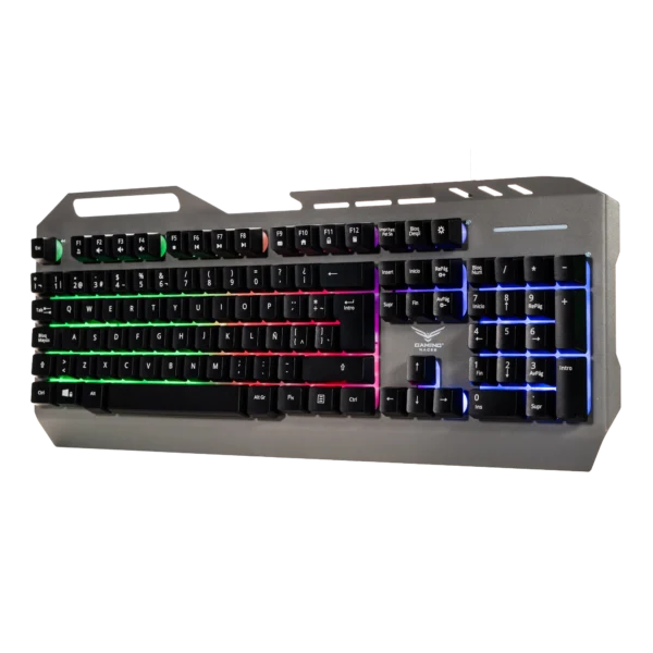 Teclado Gamer Naceb Cyber Steel NA-0966 LED RGB Membrana Alámbrico USB Plata Español