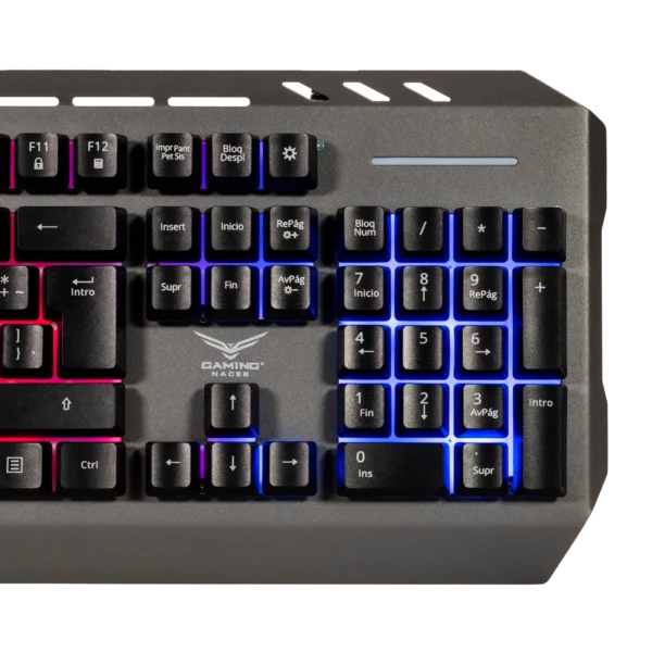 Teclado Gamer Naceb Cyber Steel NA-0966 LED RGB Membrana Alámbrico USB Plata Español