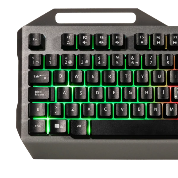 Teclado Gamer Naceb Cyber Steel NA-0966 LED RGB Membrana Alámbrico USB Plata Español