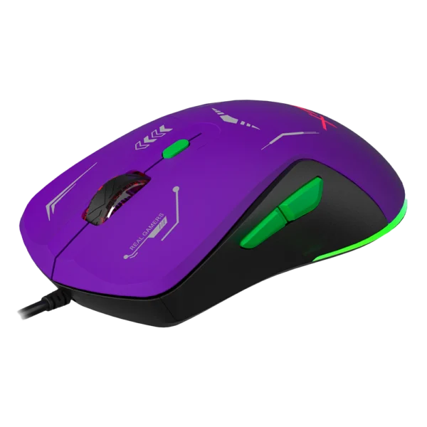 Mouse Gamer Ergonómico Xzeal XZ-401 Morado/Verde Óptico 72000DPI 6 Botones Alámbrico