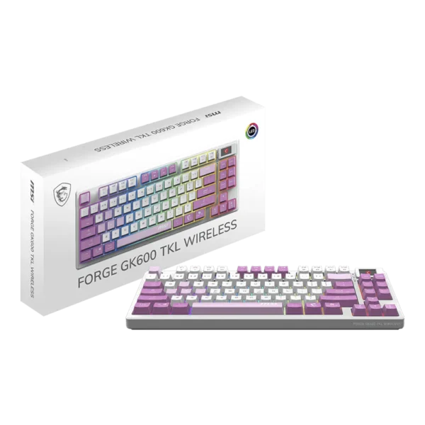 Teclado Gamer MSI Forge GK600 TKL Mecánico Linear Inalámbrico Radiofrecuencia USB Bluetooth Morado Inglés
