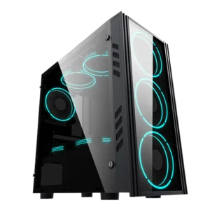 Gabinete Yeyian Kalt 1101 con Ventana LED Azul Micro-ATX Media Torre Negro