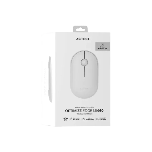 Mouse Estándar Acteck Optimize Edge MI460 Blanco Óptico 1600DPI 2 Botones RF Bluetooth USB-A Inalámbrico