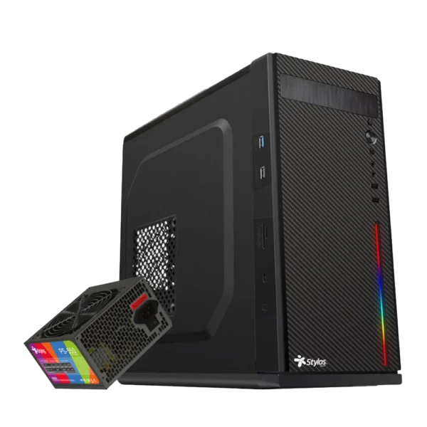 STGASC1B-1 Gabinete Stylos Secai RGB Micro-ATX/Mini-ITX con Fuente de 550W Mini Torre Negro