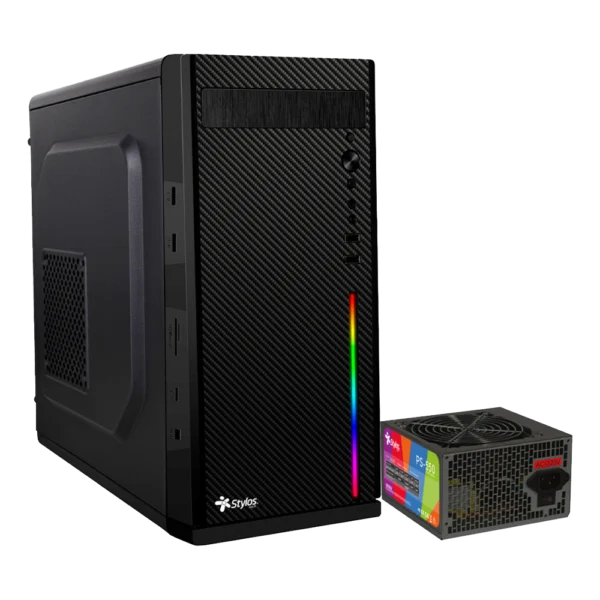 STGASC1B Gabinete Stylos Secai RGB Micro-ATX/Mini-ITX con Fuente de 550W Mini Torre Negro